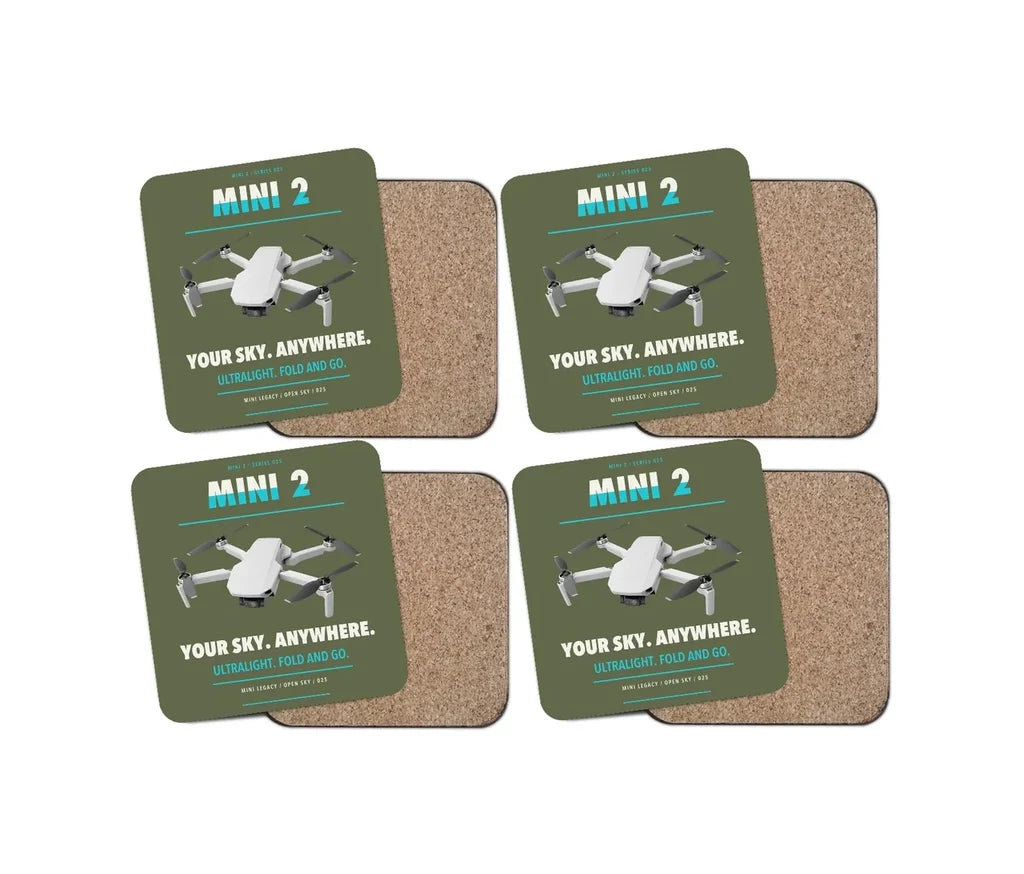 DJI Mini 2 design on green army 4 pieces set coaster