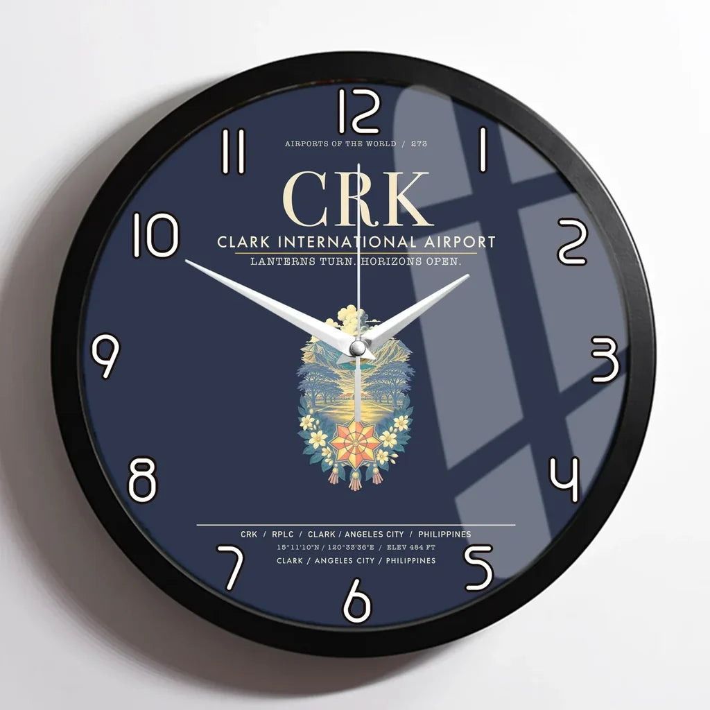 Clark International Airport CRK Wall-Clock Framed - Navy Blue