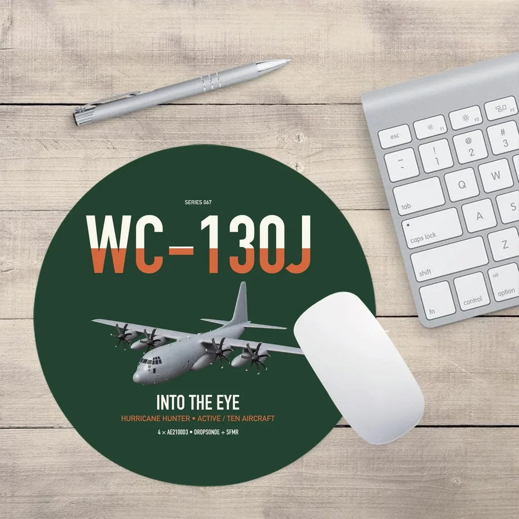 WC-130J Hurricane Hunter design on dark green round mouse pad