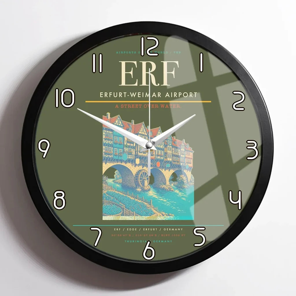 Erfurt-Weimar Airport (ERF) design on green army framed wall clock