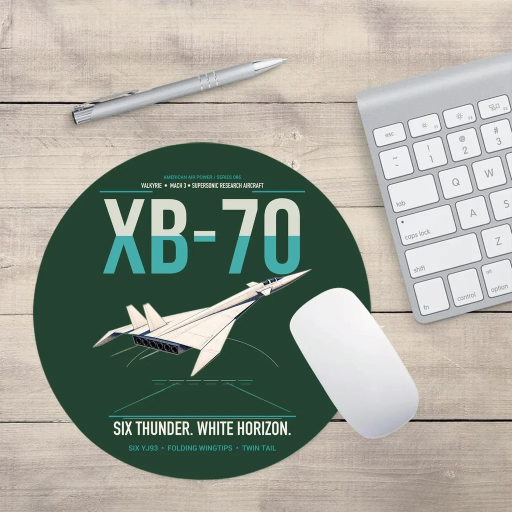 XB-70A Valkyrie design on dark green round mouse pad