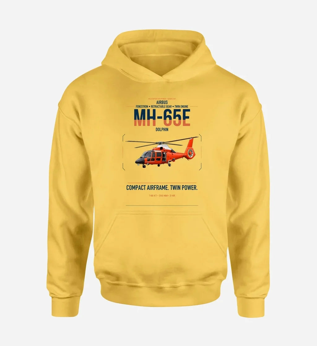 Airbus MH-65E Dolphin design on yellow double-side hoodie, single-side print