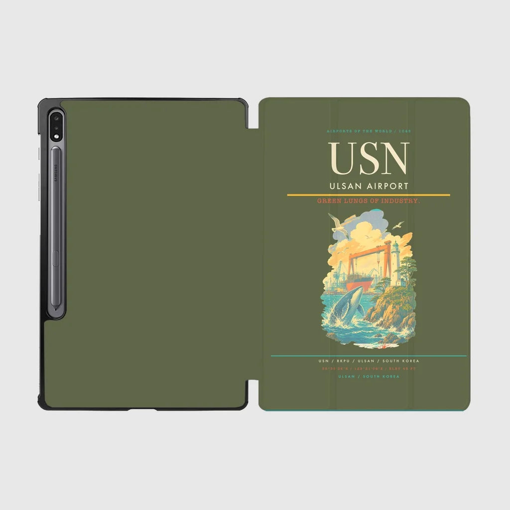 Ulsan Airport (USN) design on green army samsung tablet tablet case