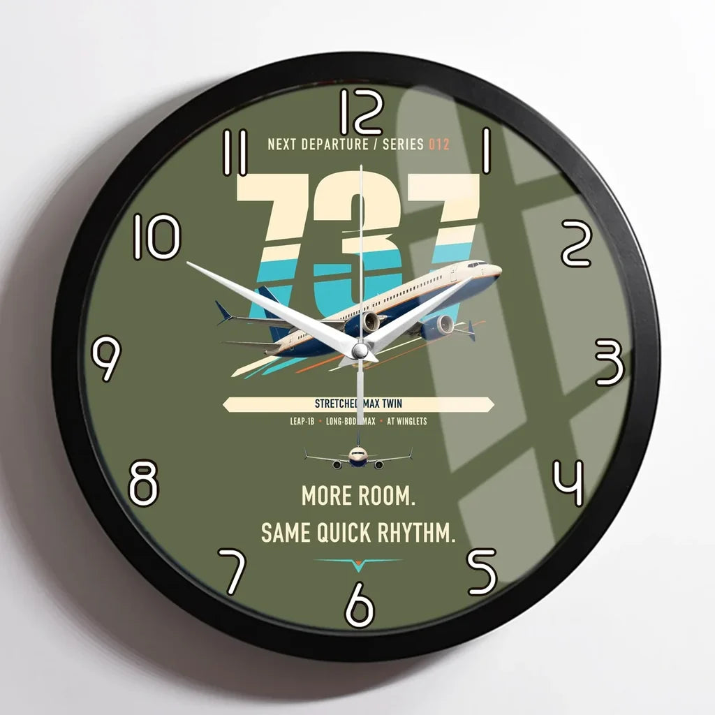 Boeing 737 MAX 9 design on green army framed wall clock