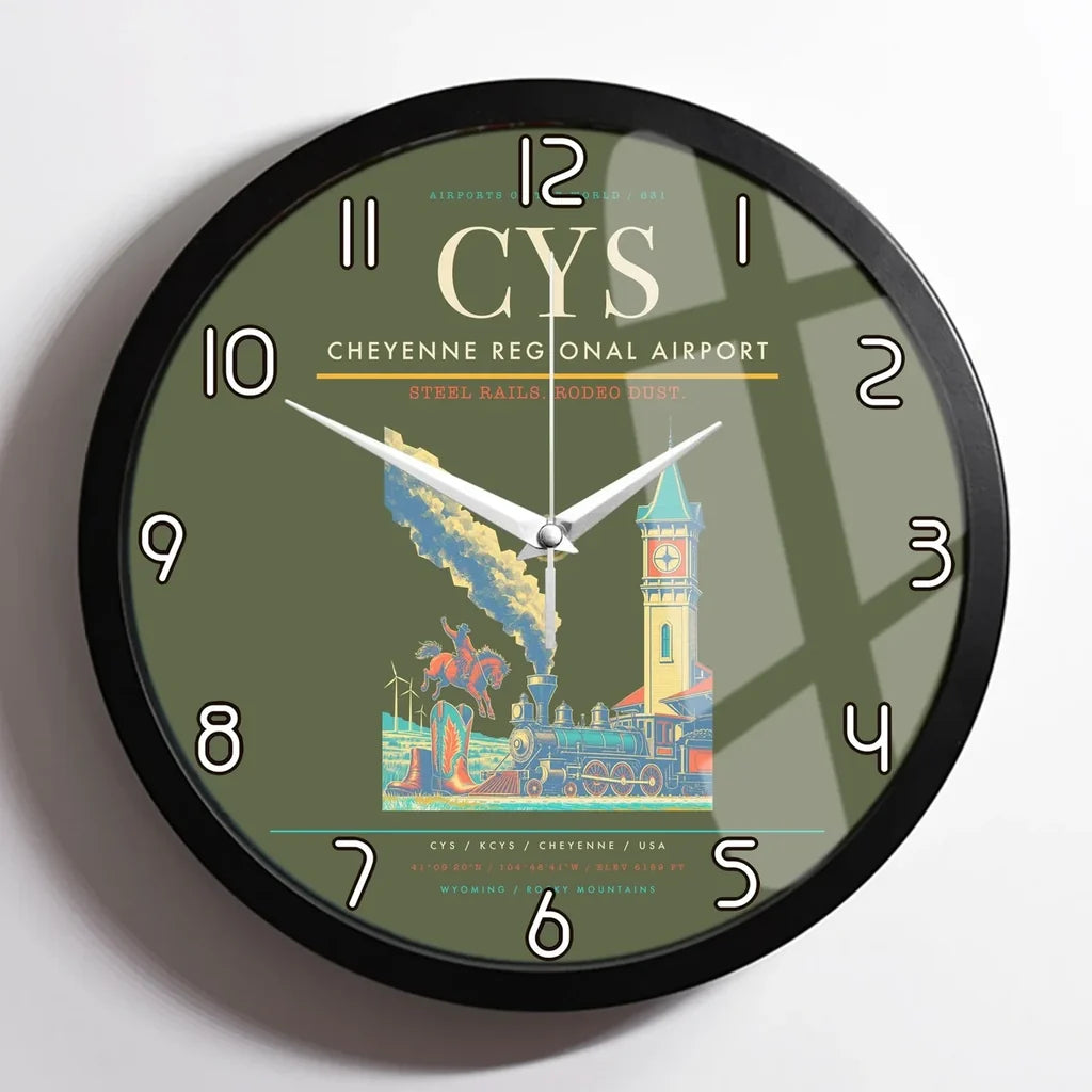 Cheyenne Regional Airport (CYS) design on green army framed wall clock