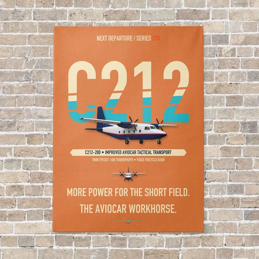 CASA C-212-200 Aviocar vertical canvas print - no frame - orange background