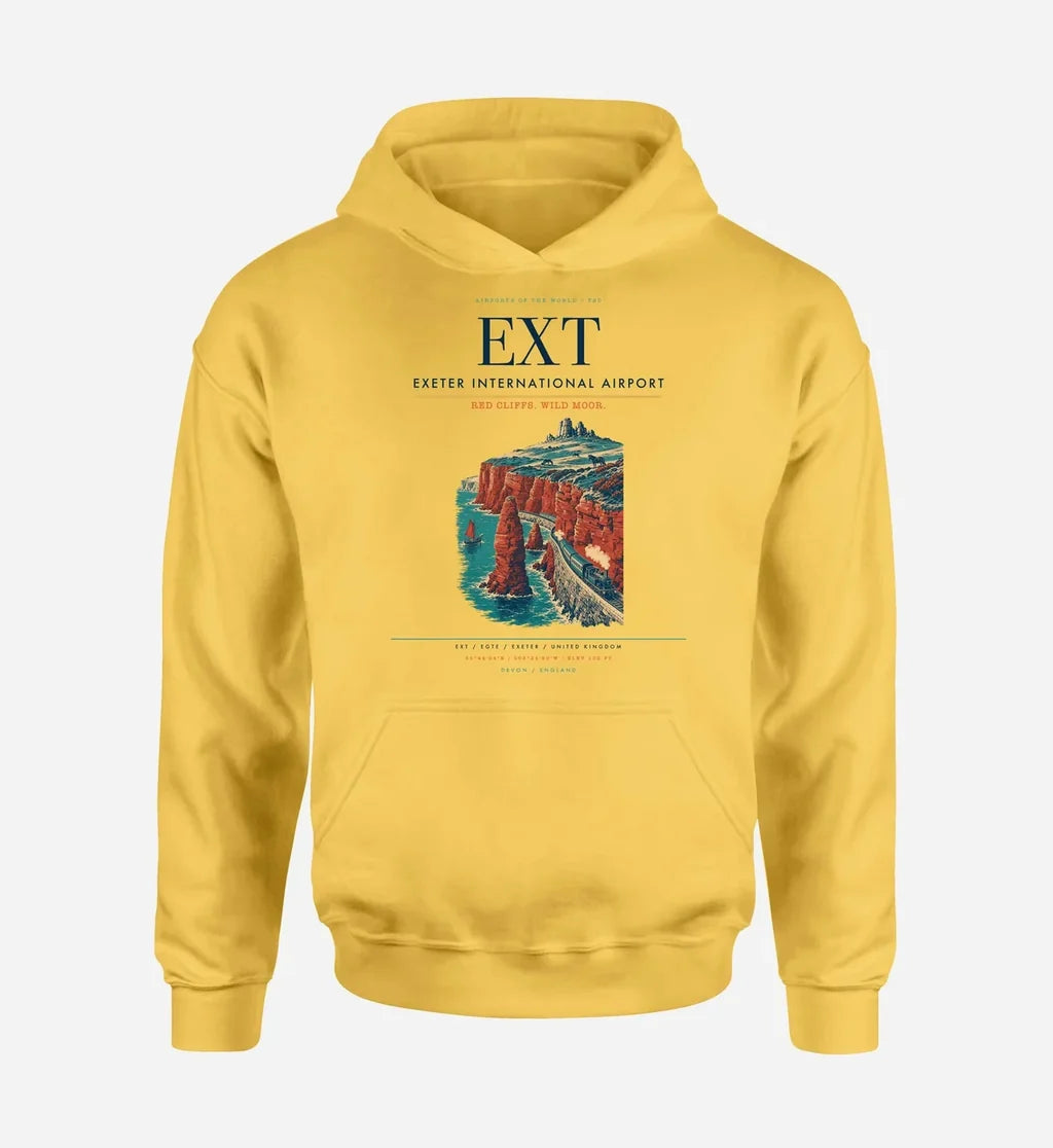 Exeter International Airport (EXT) design on yellow hoodie single-side print