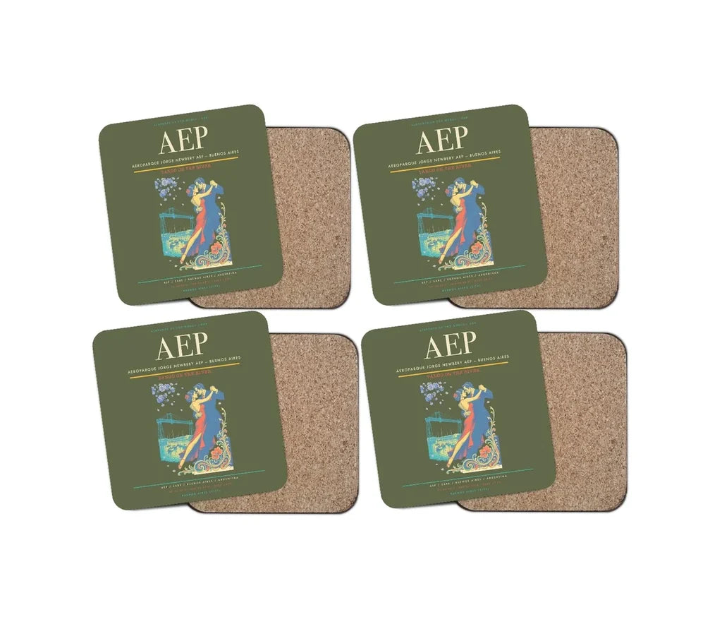 Aeroparque Jorge Newbery (AEP) design on green army 4 pieces set coaster