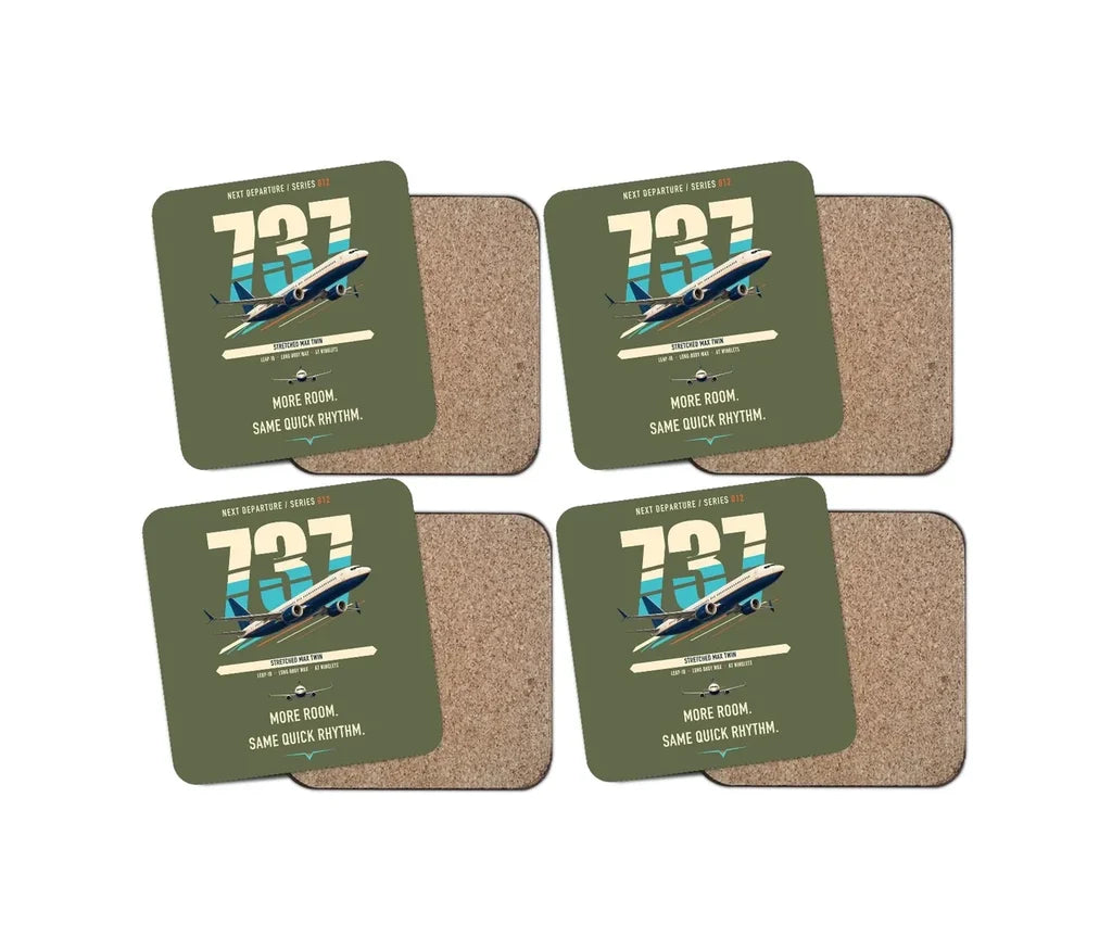 Boeing 737 MAX 9 design on green army 4 pieces set coaster