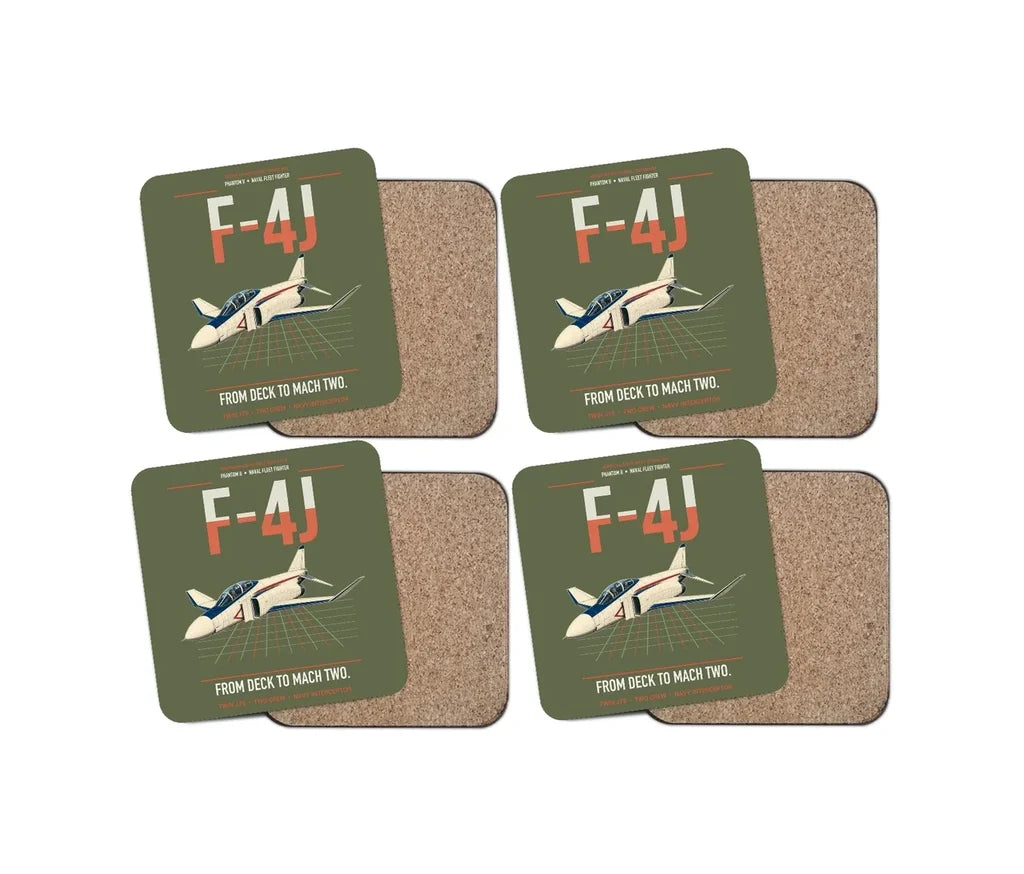 F-4J Phantom II design on green army 4 pieces set coaster