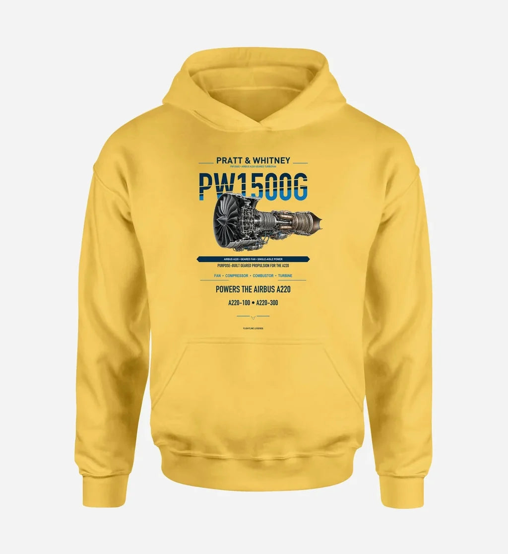 PW1500G design on yellow hoodie single side