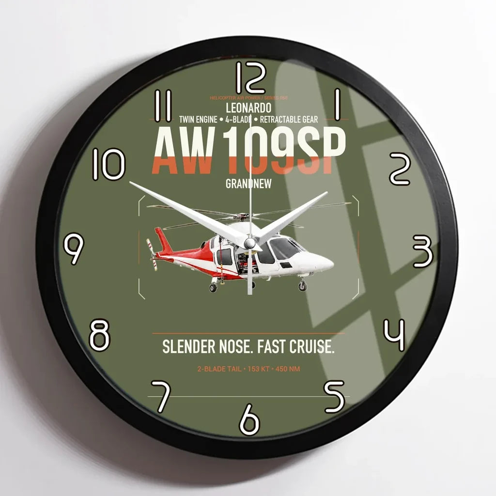 Leonardo AW109SP GrandNew design on green army framed wall clock