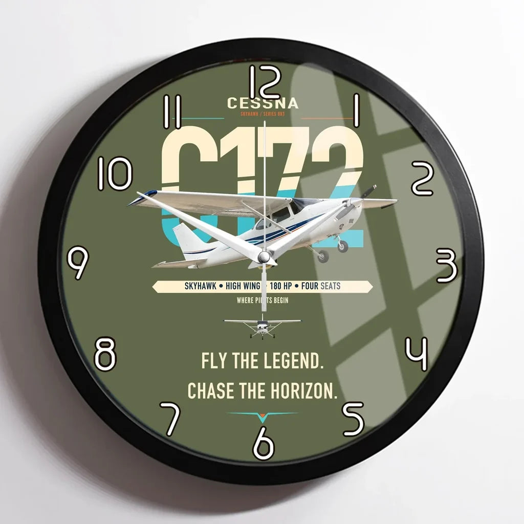 Cessna 172 Skyhawk design on green army framed wall clock