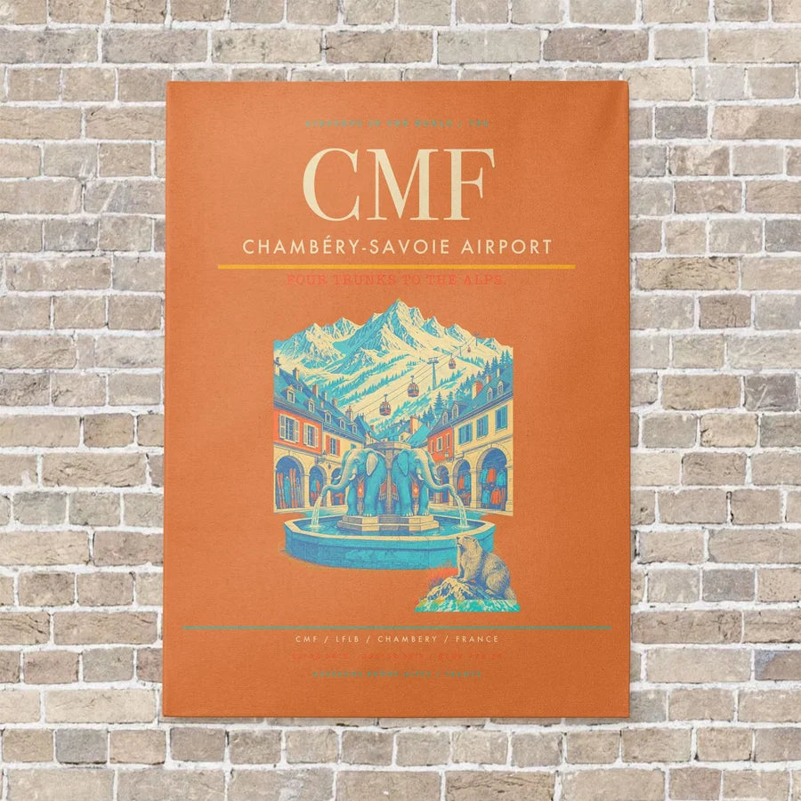 Chambéry-Savoie Airport CMF vertical canvas print - no frame - orange background