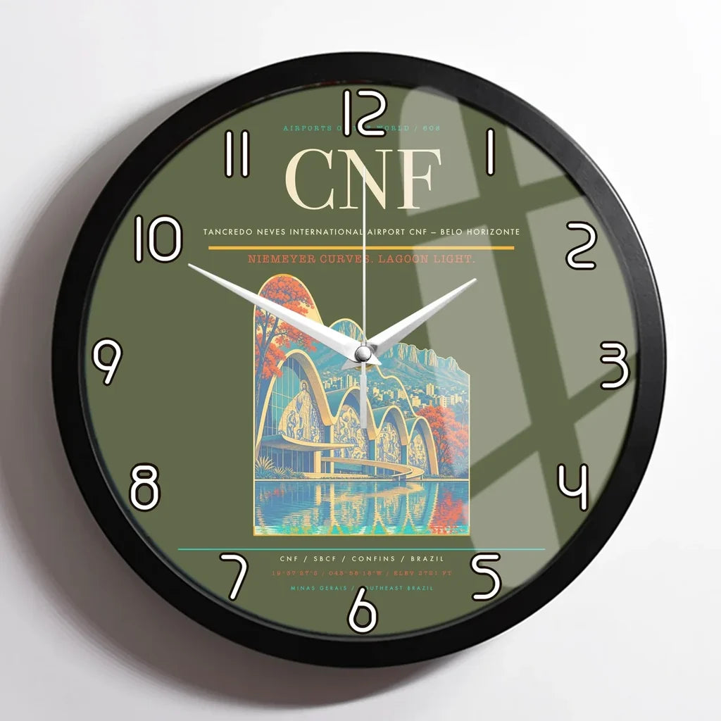 Tancredo Neves International Airport (CNF) design on green army framed wall clock