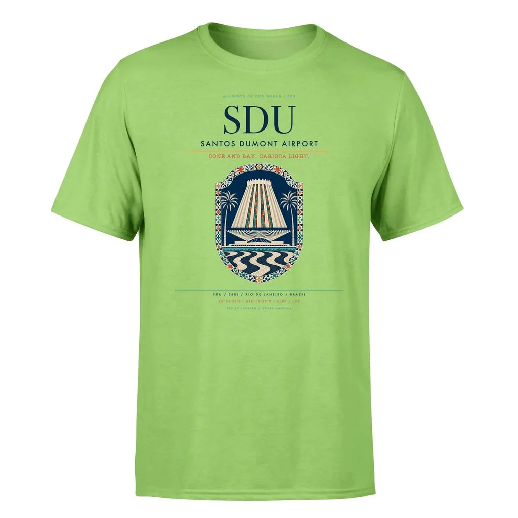 Santos Dumont Airport (SDU) T-Shirt single-side front print in Light Green | santos-dumont-airport-sdu-double-side-t-shirt