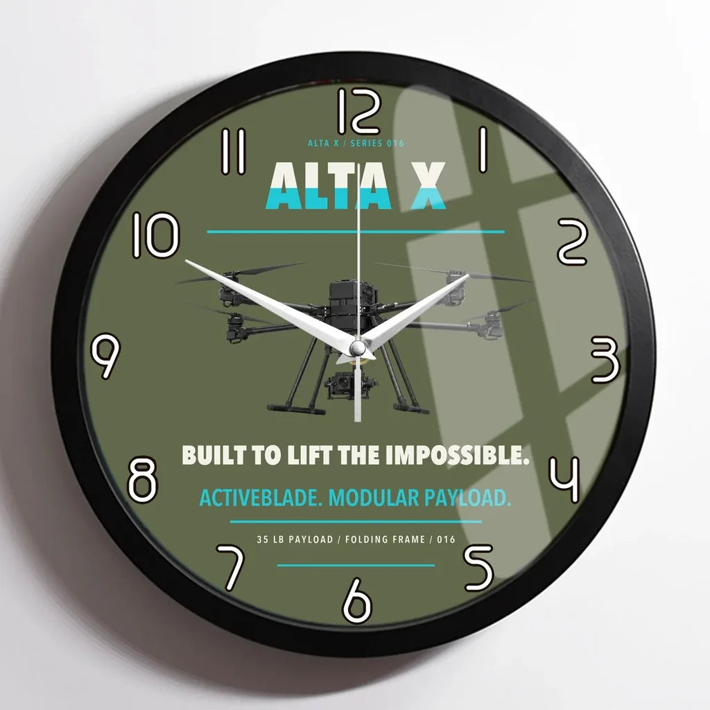 Freefly Alta X design on green army framed wall clock