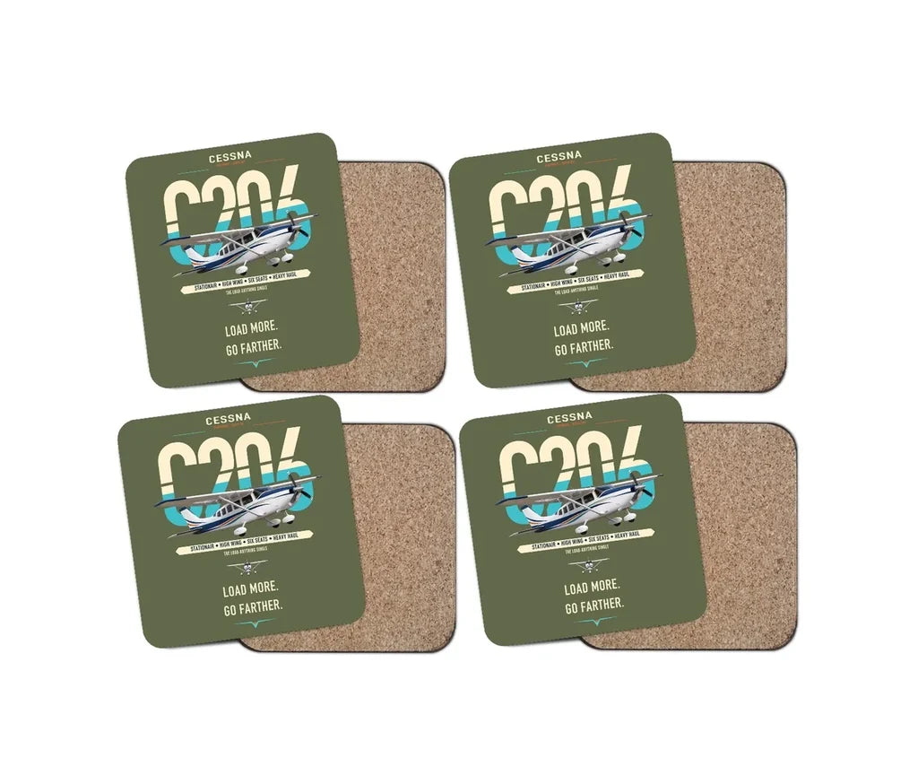 Cessna 206 Stationair design on green army 4 pieces set coaster