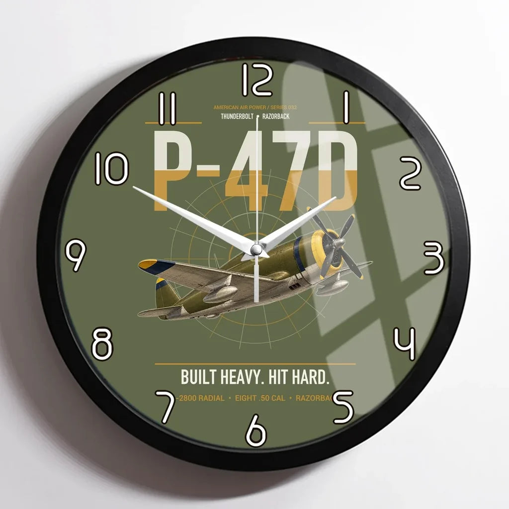 P-47D Thunderbolt Razorback design on green army framed wall clock
