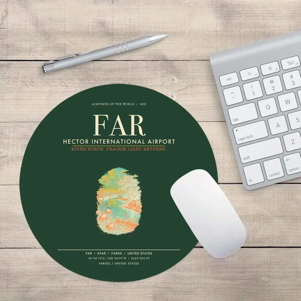 Hector International Airport (FAR) design on dark green round mouse pad