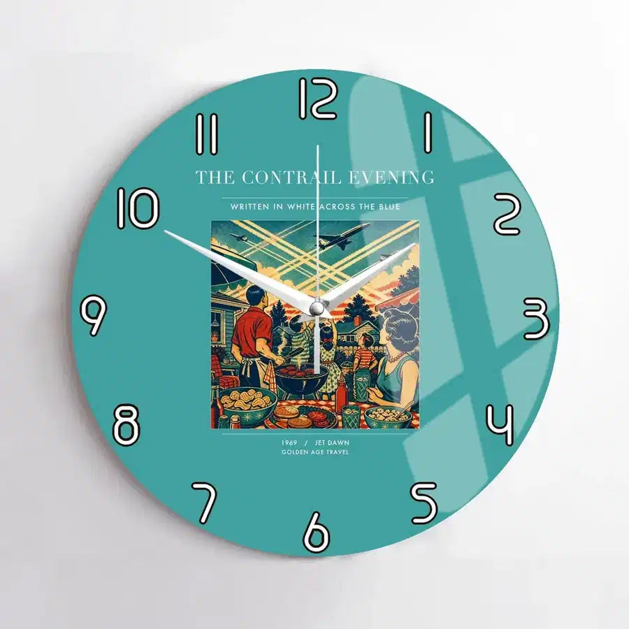 VINTAGE G4135 - The Contrail Evening - Designed Wall Clocks design on turquoise no-frame