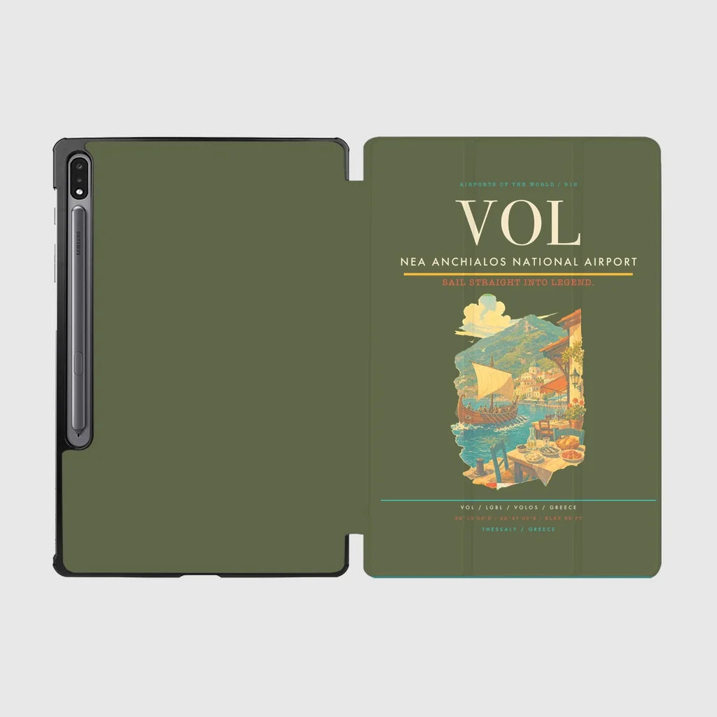 Nea Anchialos National Airport (VOL) design on green army samsung tablet tablet case