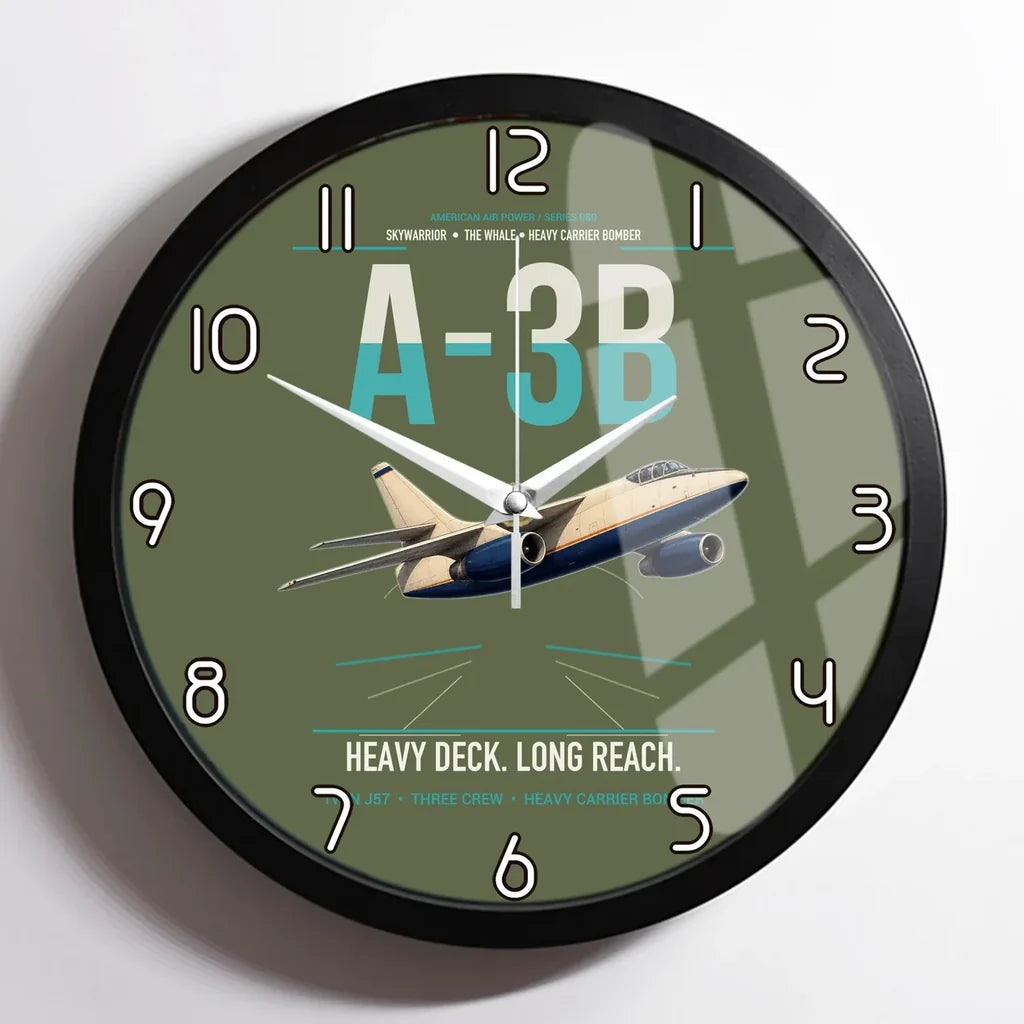 A-3B Skywarrior design on green army framed wall clock