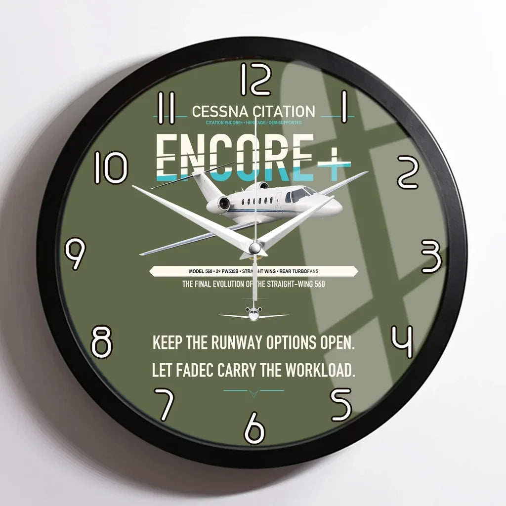 Cessna Citation Encore+ design on green army framed wall clock