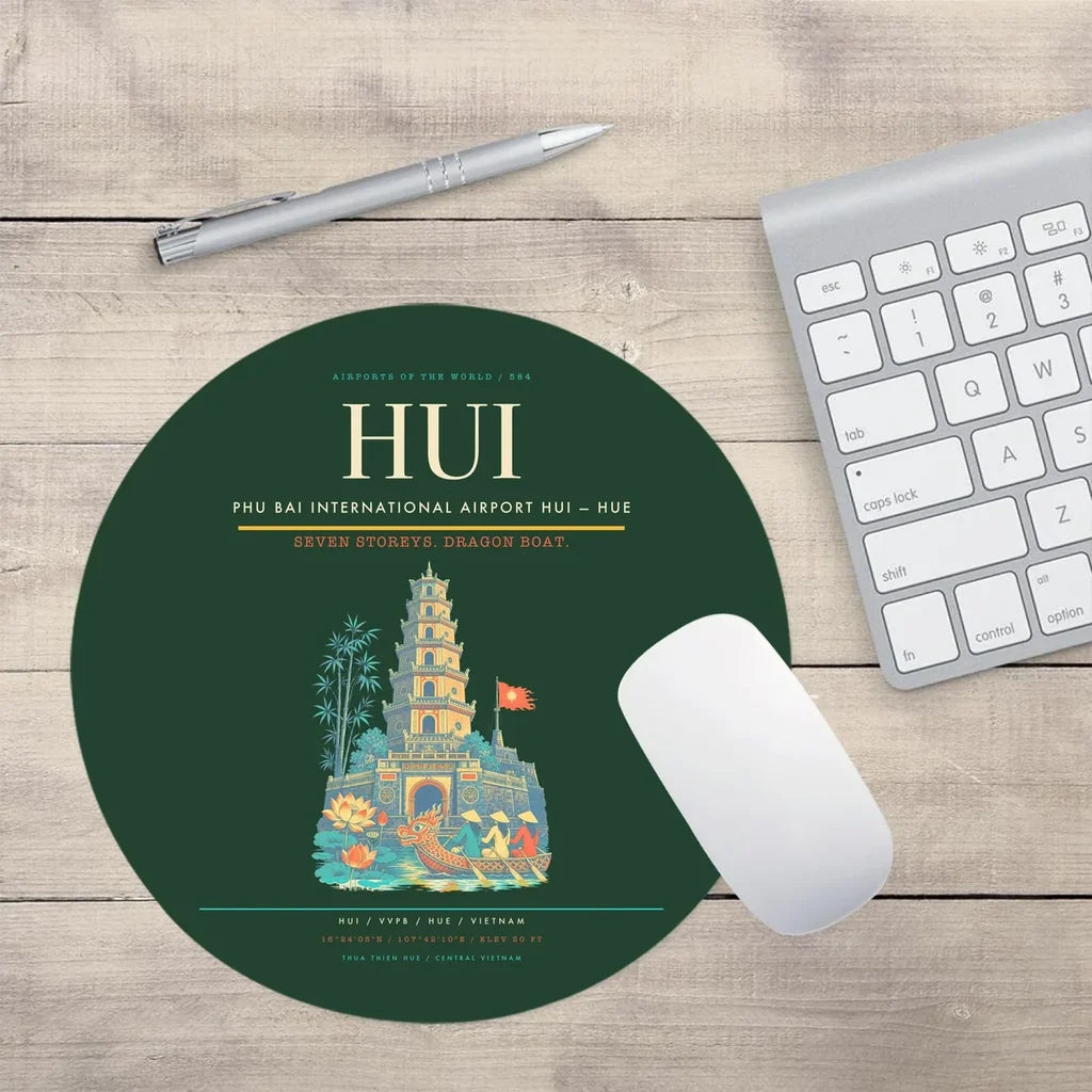 Phu Bai International Airport (HUI) design on dark green round mouse pad