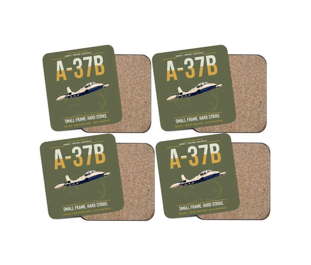 A-37B Dragonfly design on green army 4 pieces set coaster