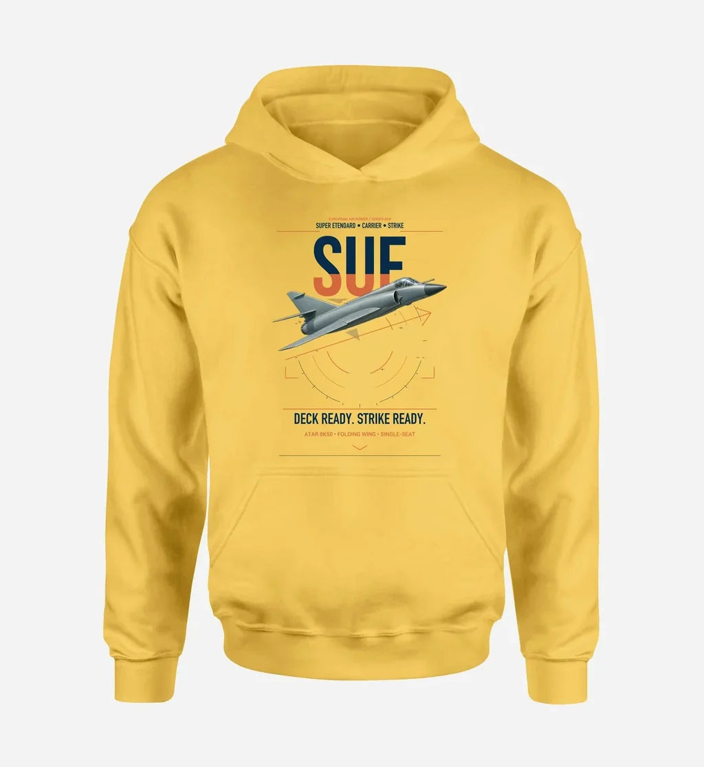 Dassault Super Étendard design on yellow double-side hoodie, single-side print