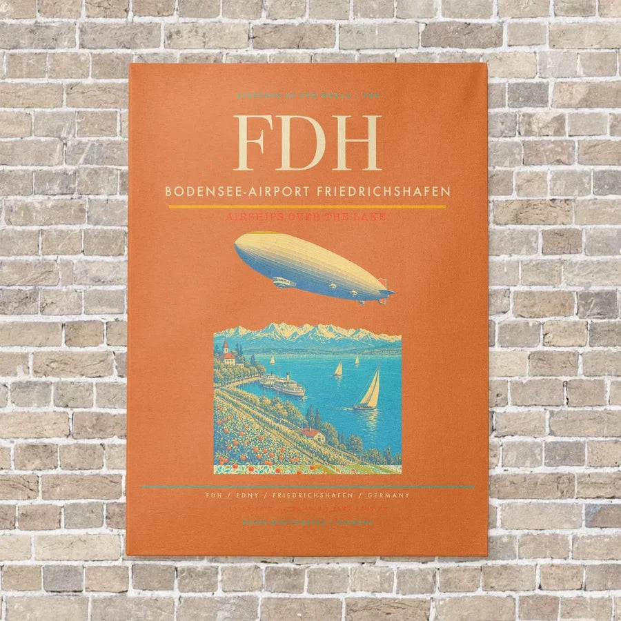 Bodensee-Airport Friedrichshafen FDH vertical canvas print - no frame - orange background