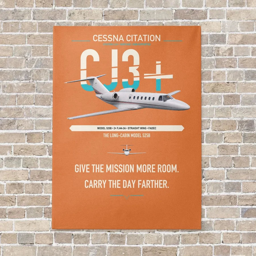 Cessna Citation CJ3+ vertical canvas print - no frame - orange background