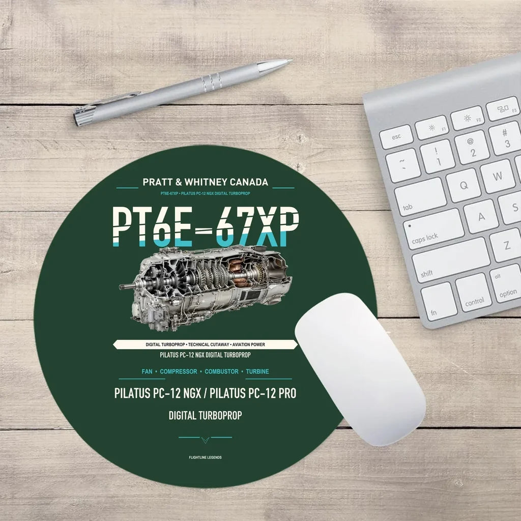 PT6E-67XP design on dark green round mouse pad