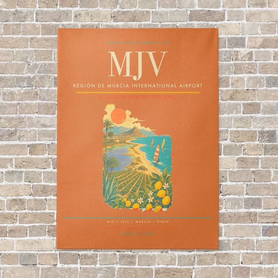 Región de Murcia International Airport MJV vertical canvas print - no frame - orange background