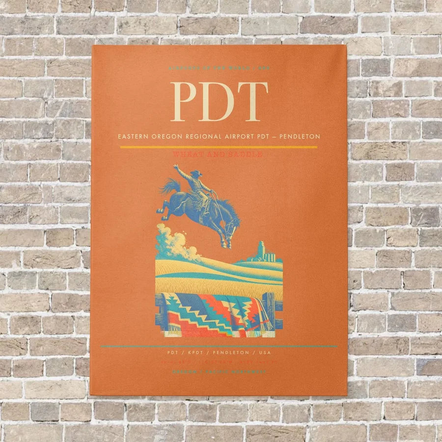 Eastern Oregon Regional Airport PDT — Pendleton vertical canvas print - no frame - orange background