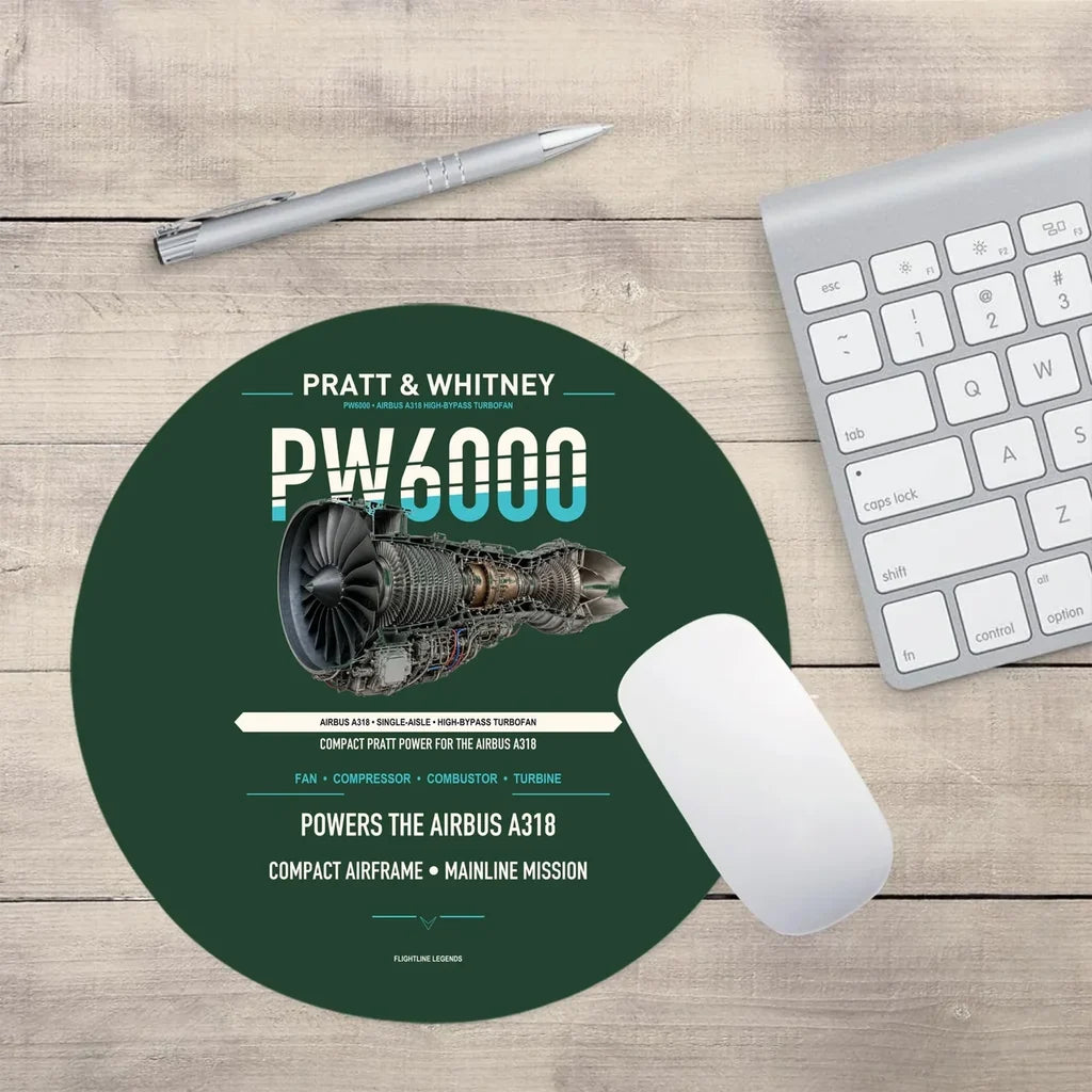 PW6000 design on dark green round mouse pad