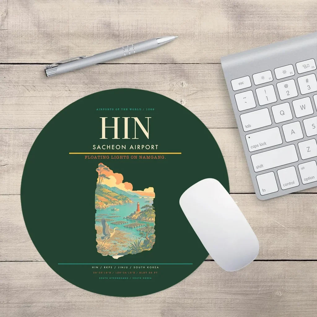 Sacheon Airport (HIN) design on dark green round mouse pad