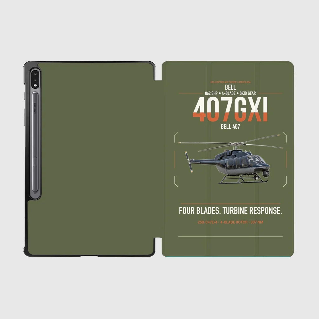 Bell 407GXi design on green army samsung tablet tablet case