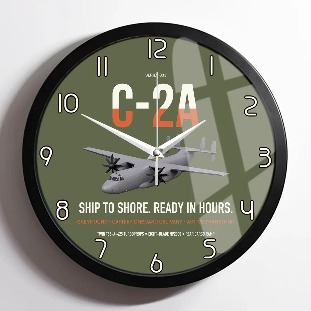 C-2A Greyhound design on green army framed wall clock