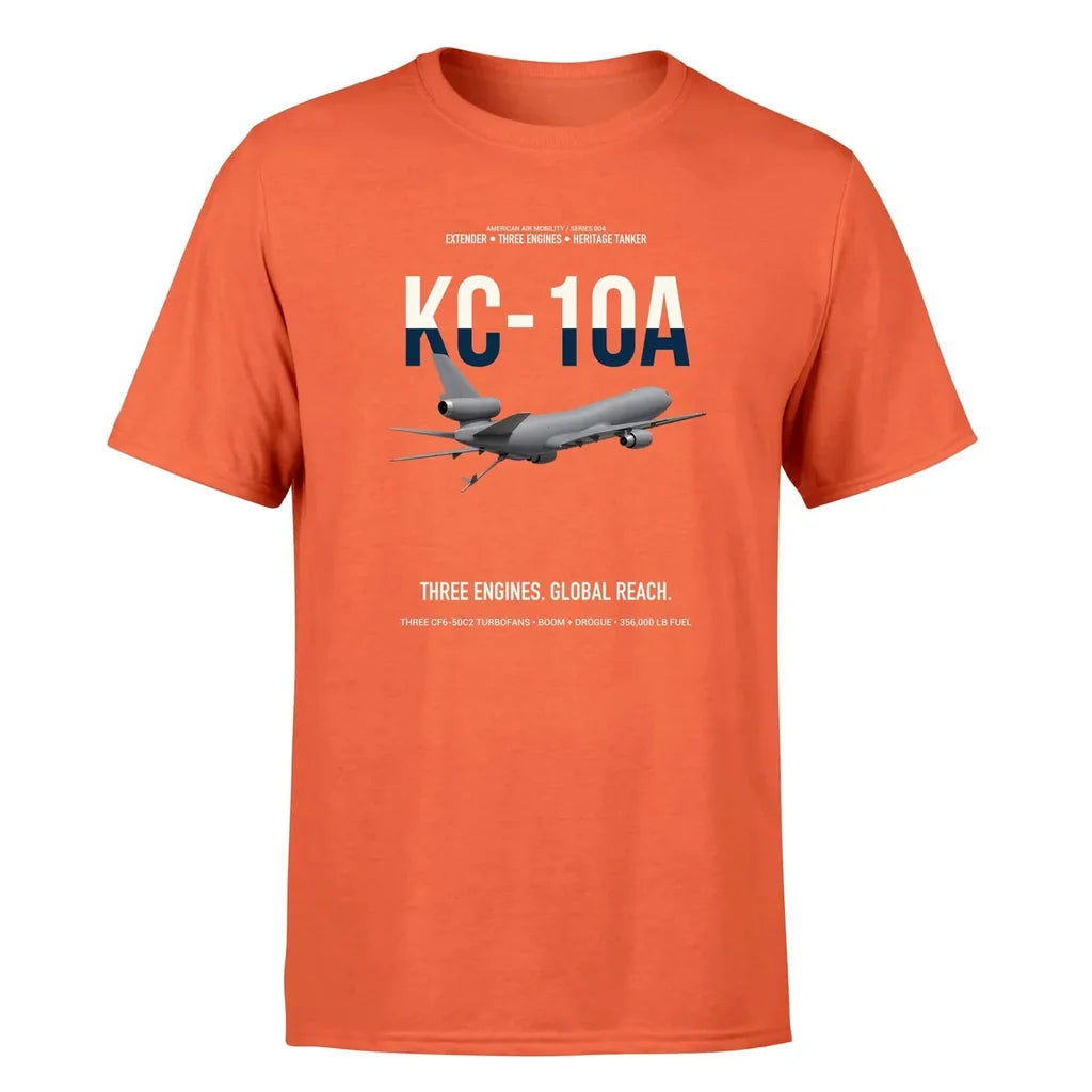 KC-10A EXTENDER design on orange double-side t-shirt, single-side print