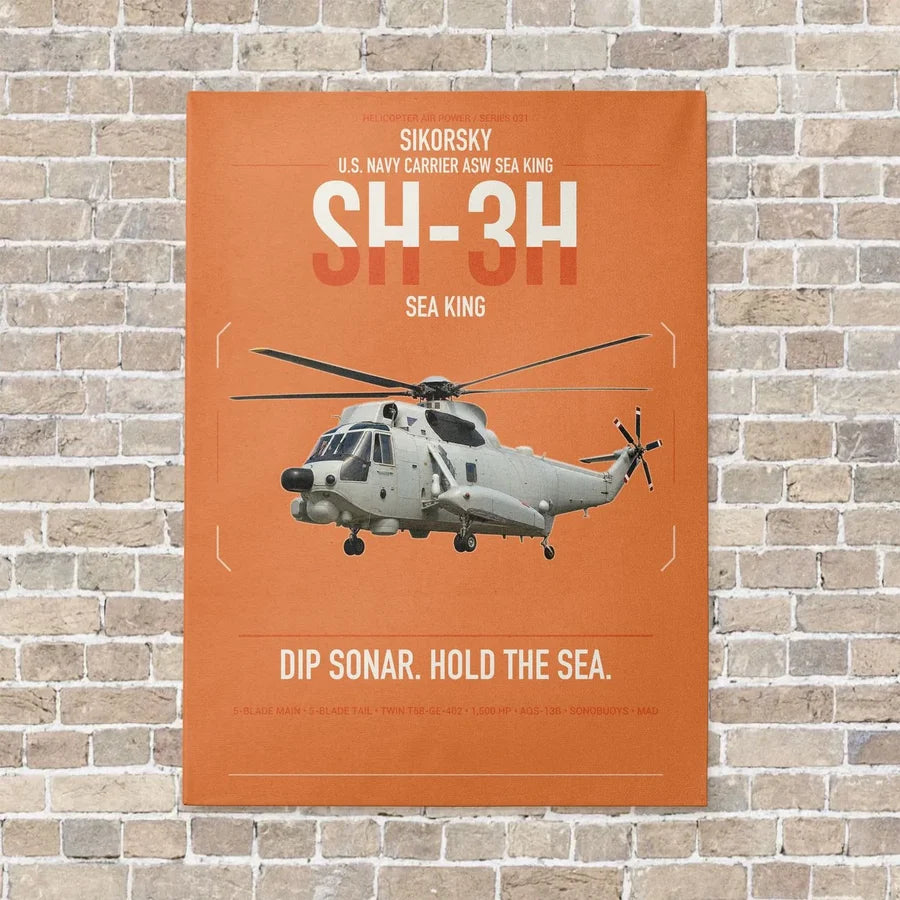 Sikorsky SH-3H Sea King vertical canvas print - no frame - orange background