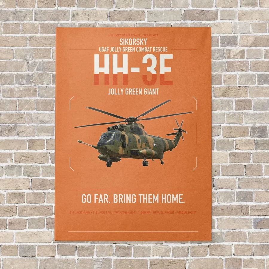 Sikorsky HH-3E Jolly Green Giant vertical canvas print - no frame - orange background