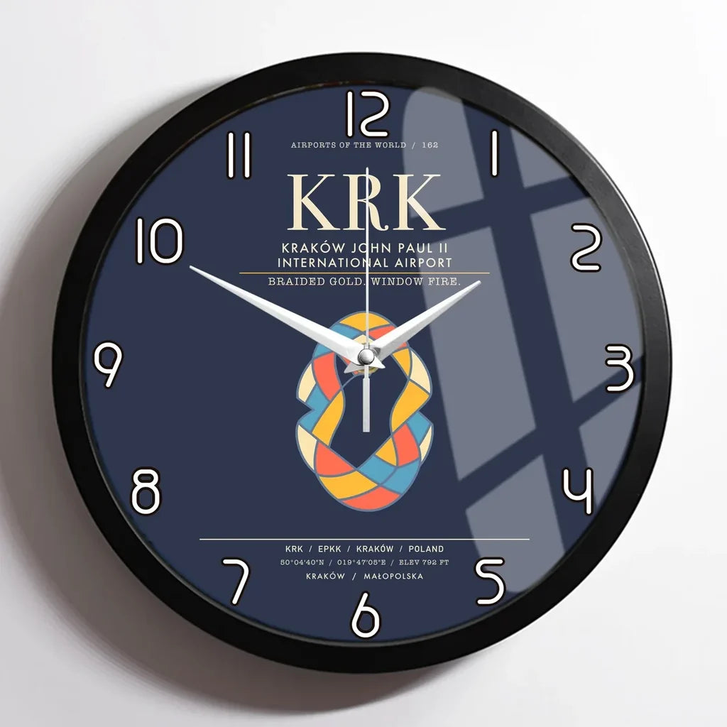 Krakow John Paul II International Airport KRK Wall-Clock Framed - Navy Blue
