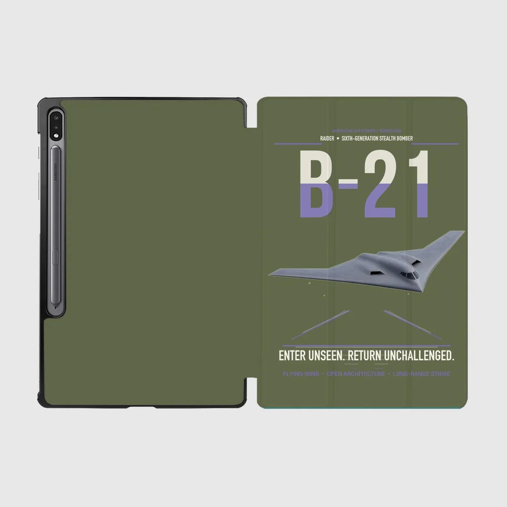 B-21 Raider design on green army samsung tablet tablet case
