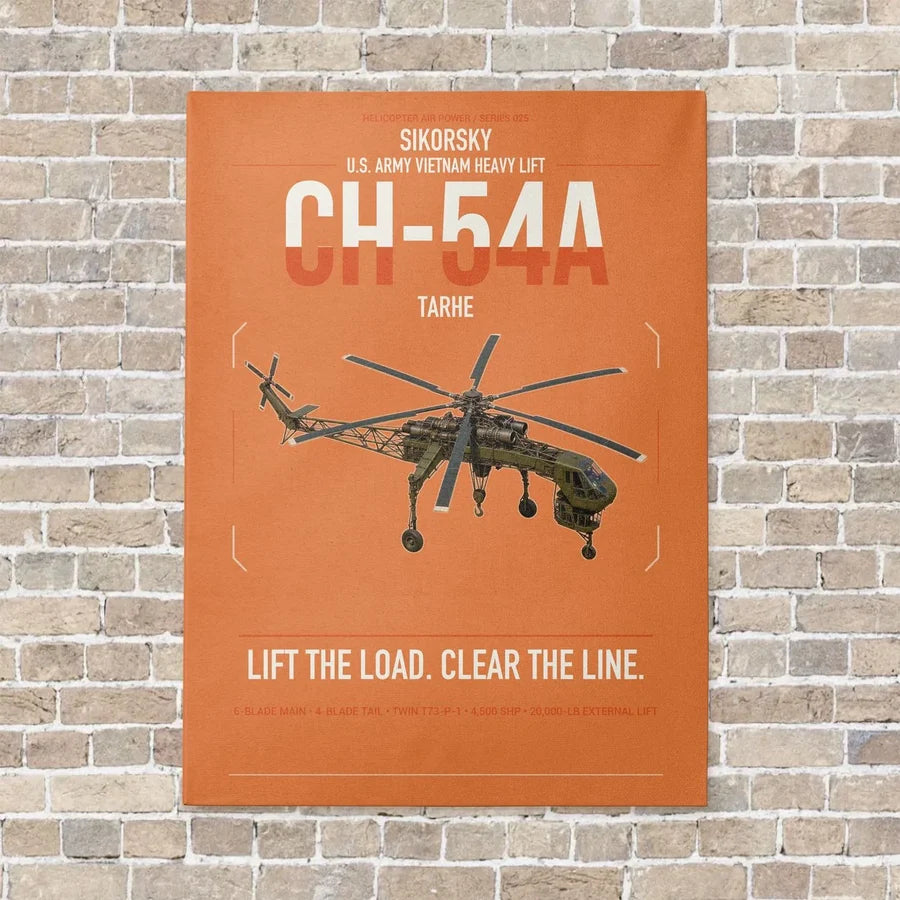 Sikorsky CH-54A Tarhe vertical canvas print - no frame - orange background