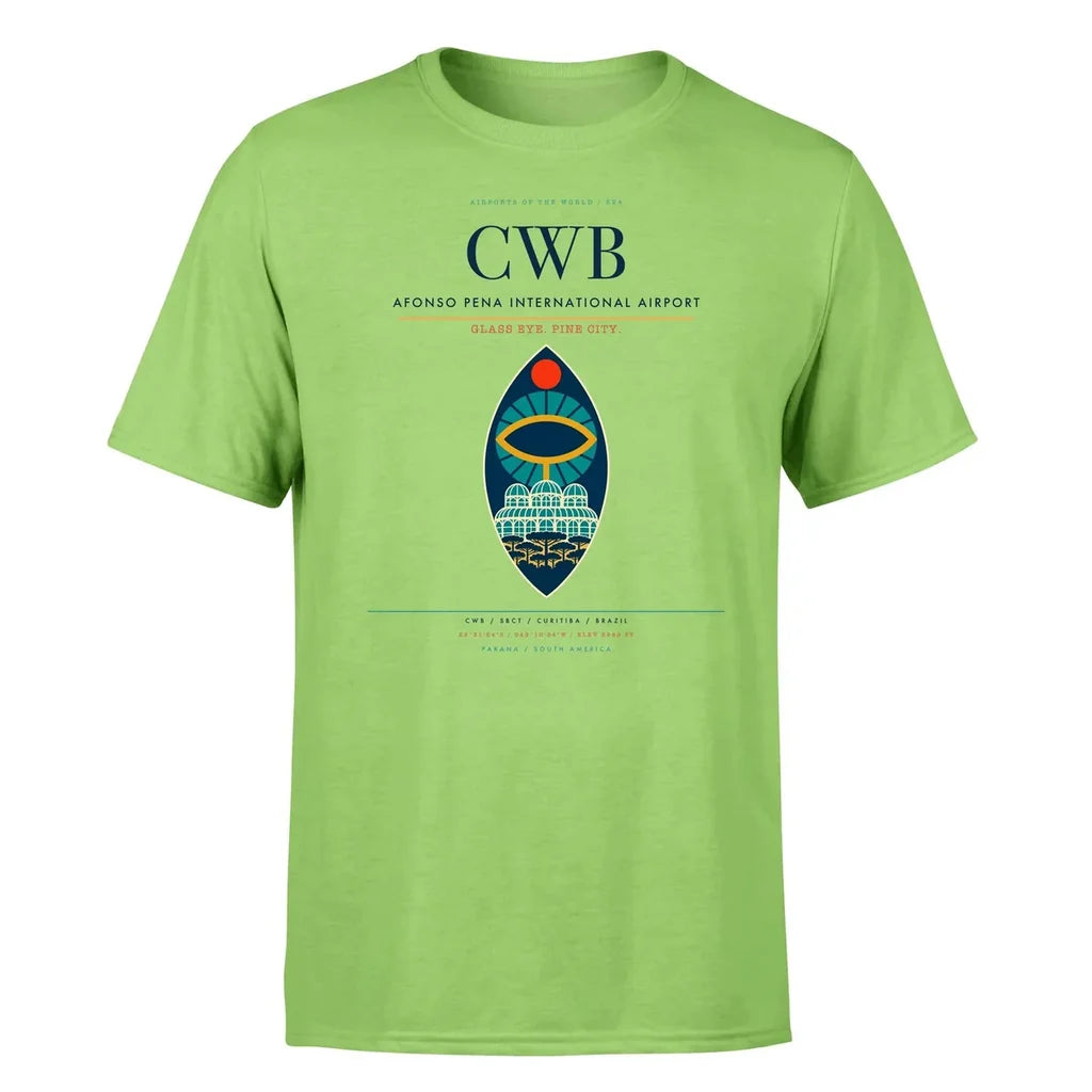Afonso Pena International Airport (CWB) T-Shirt single-side front print in Light Green | afonso-pena-international-airport-cwb-double-side-t-shirt