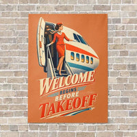 Thumbnail for Welcome Begins Before Takeoff vertical canvas print - no frame - orange background