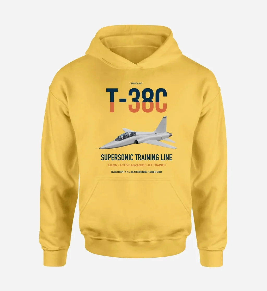 T-38C Talon design on yellow double-side hoodie, single-side print