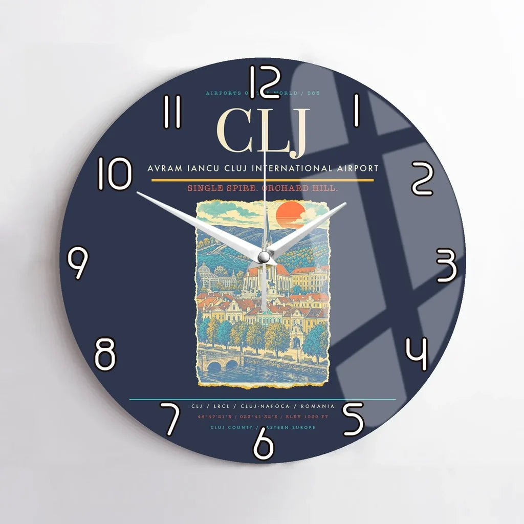 Avram Iancu Cluj International Airport CLJ Wall-Clock No-Frame - Navy Blue